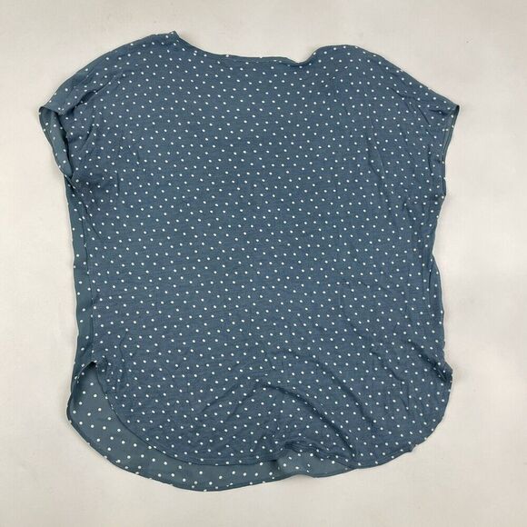 LOFT Women's Sz S Blue White Polka Dot Blouse Top Shirt Multi Fabric Rayon Poly - Picture 8 of 8